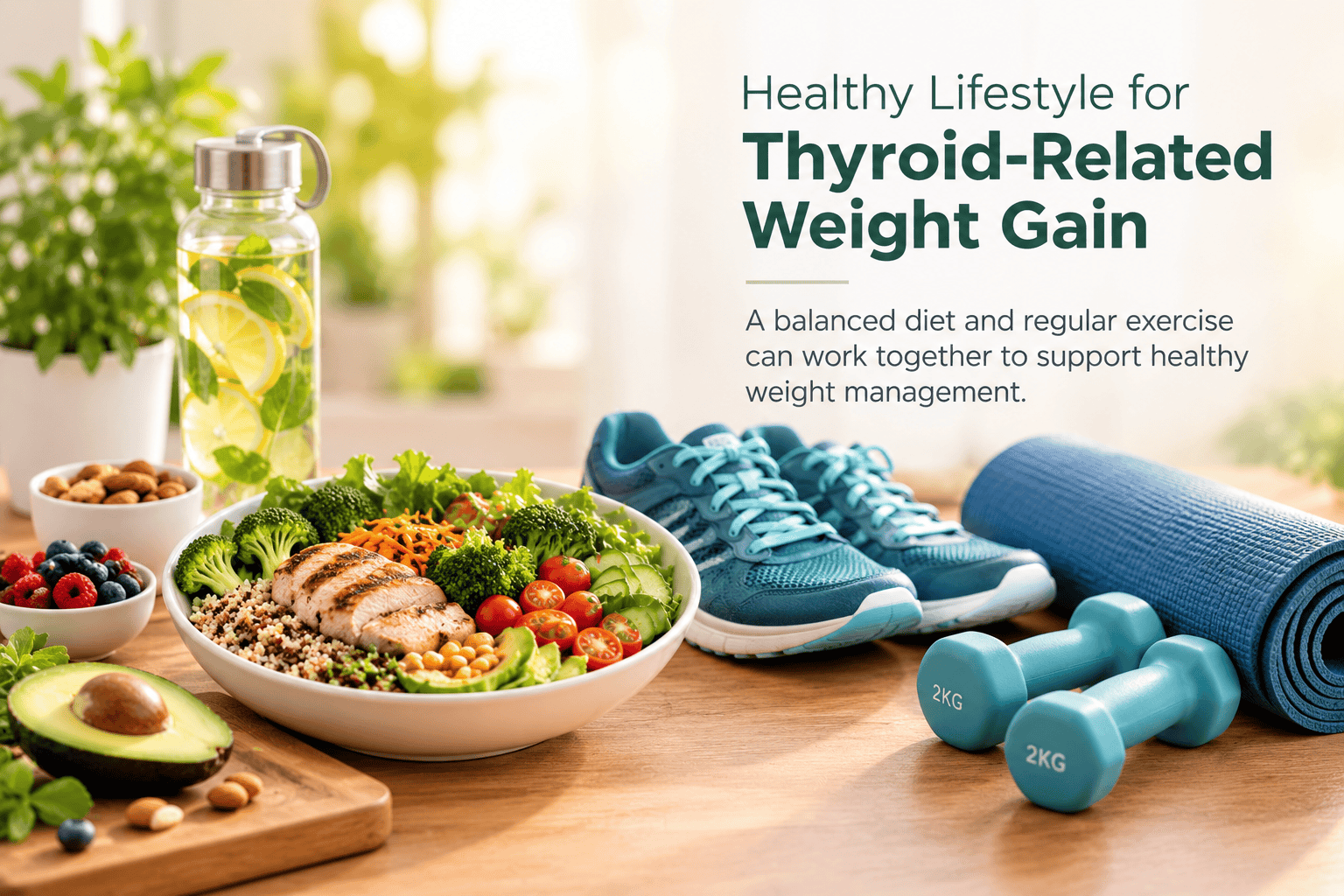 Balanced meal and exercise routine for thyroid-related weight gain