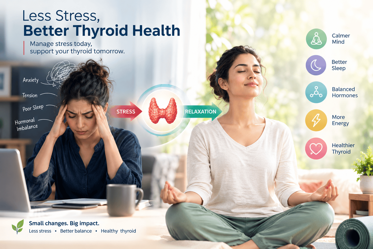Thyroid and stress effects on a person experiencing stress and fatigue
