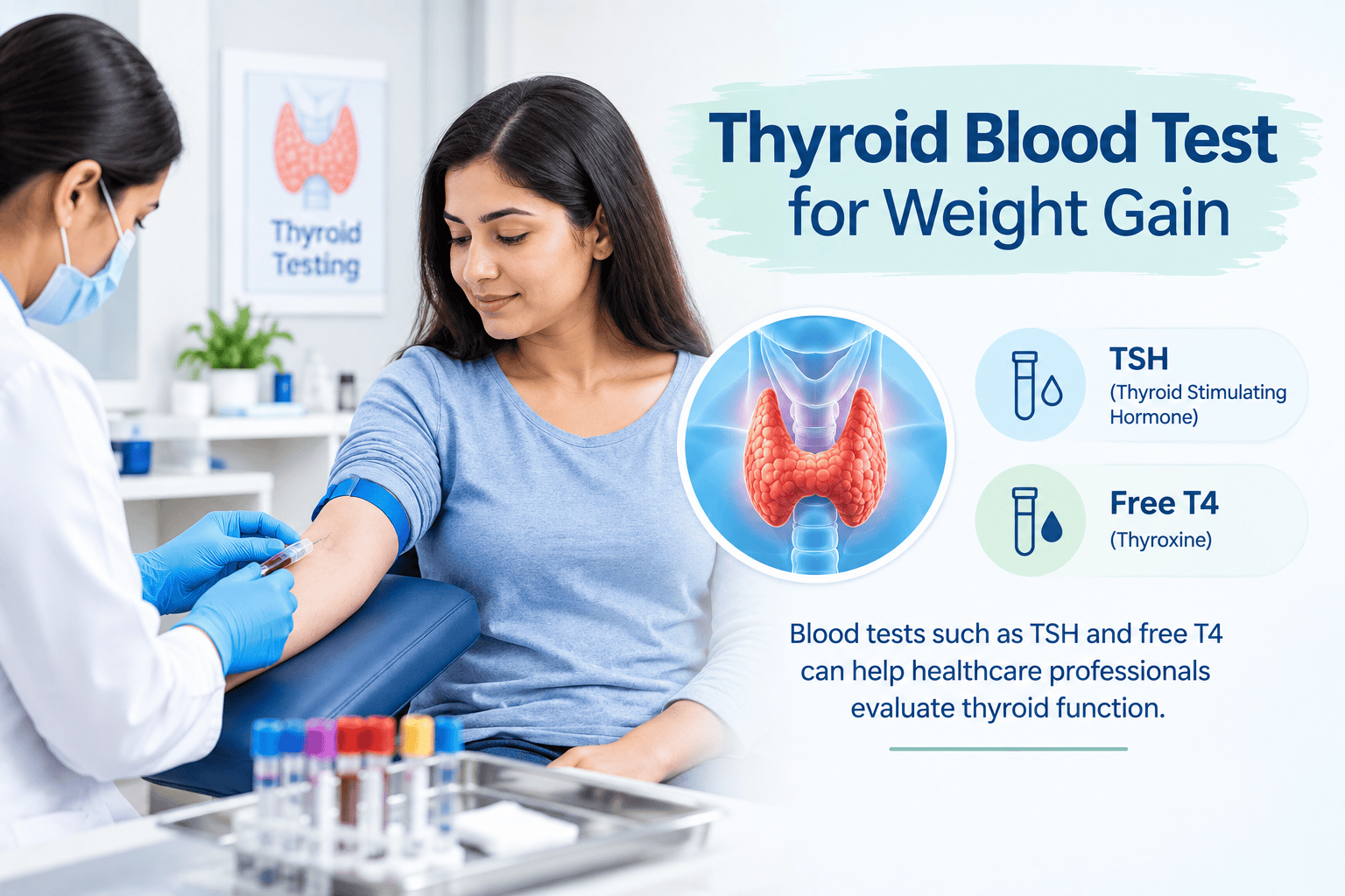 Woman having a thyroid blood test to evaluate unexplained weight gain and thyroid function