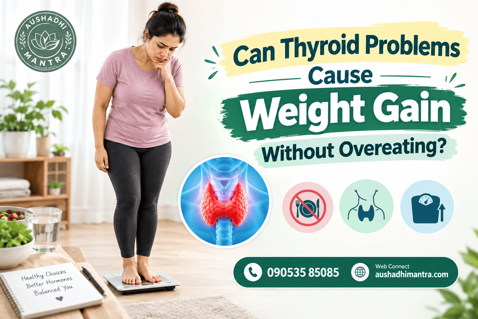 Woman checking her weight while learning how thyroid problems may cause weight gain without overeating