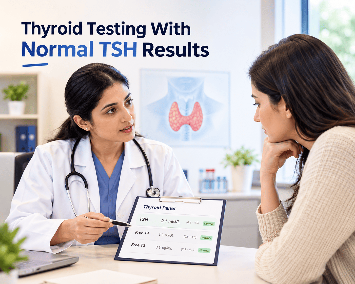 thyroid problems with normal TSH explained through thyroid blood test results