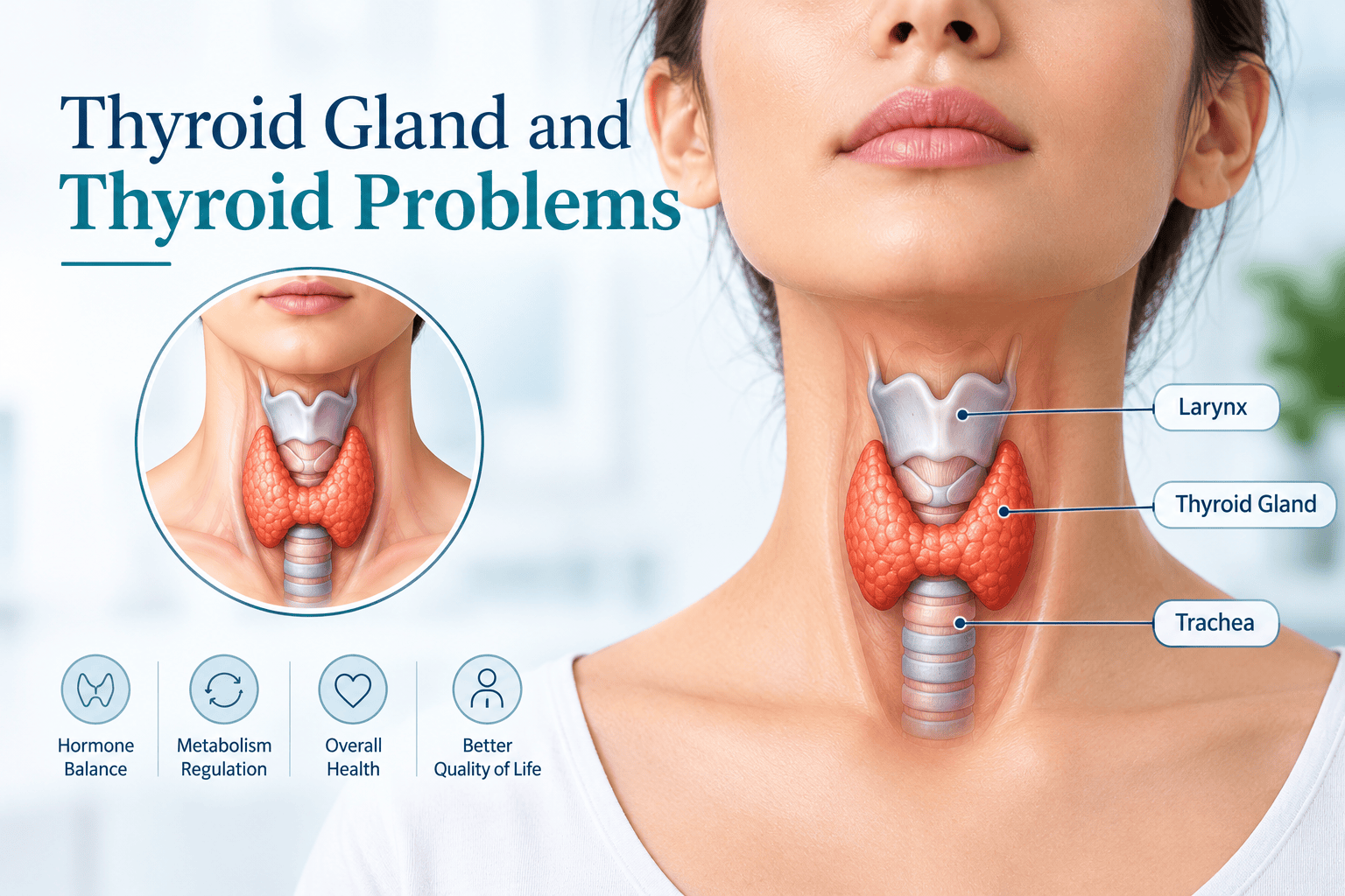 Thyroid gland illustration for understanding thyroid problems and Ayurvedic wellness